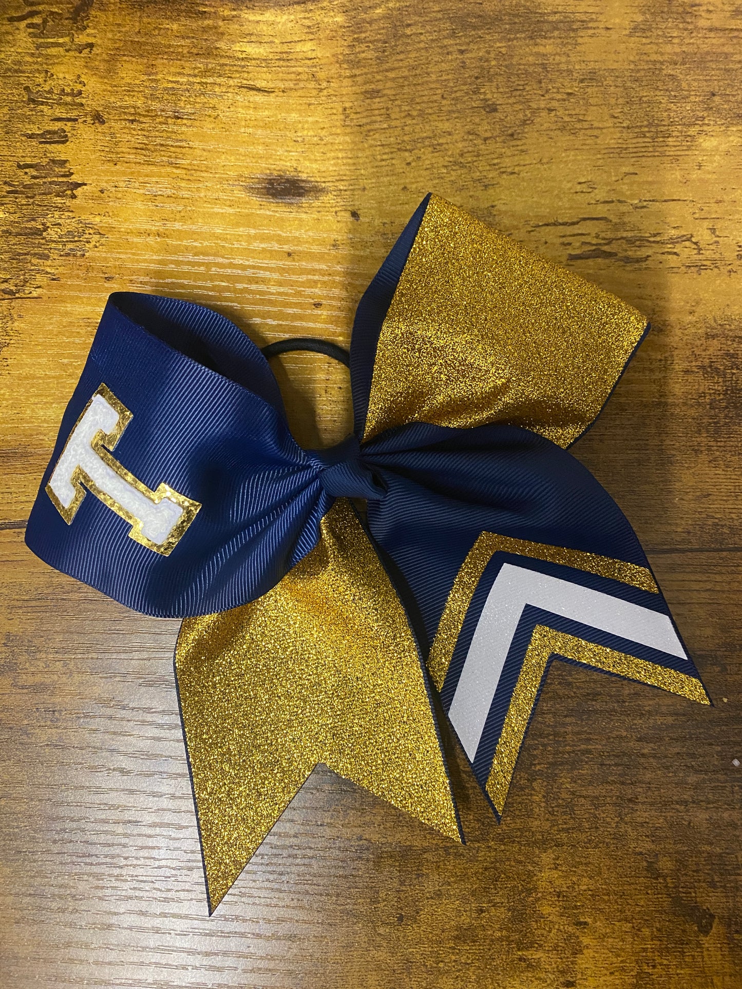 Big Navy and Gold Glitter Bow